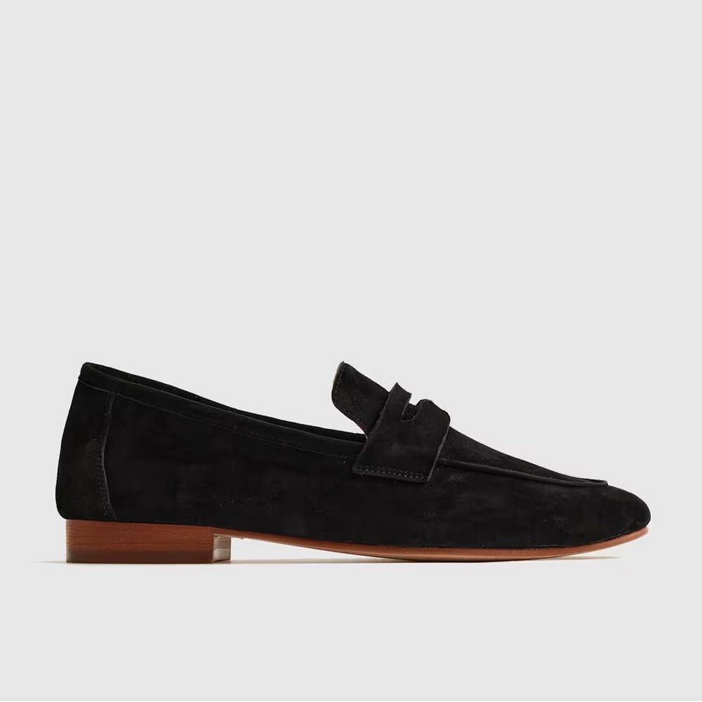 Quince Women's Italian Suede Penny Loafers Luxury Comfort Shoes in black. NWT - Picture 4 of 13